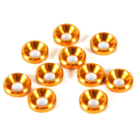 Confezione da 10 rondelle svasate M3 anodizzate in lega di alluminio color oro