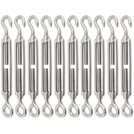 Confezione da 10 tenditori a gancio e occhiello in acciaio inox 304, tenditore M8 per impieghi gravosi, ferramenta regolabile per vele ombreggianti per tendere i cavi metallici