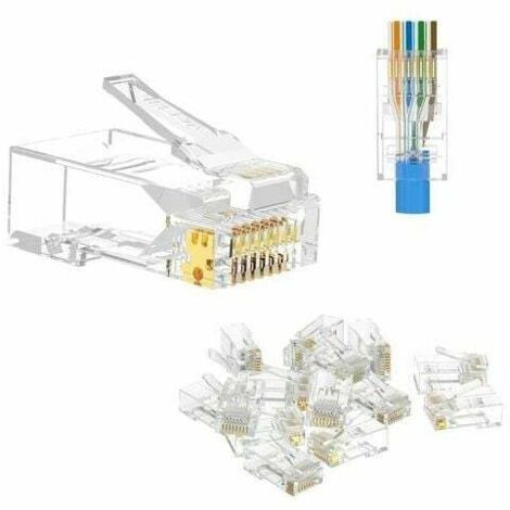 Confezione da 100 connettori passanti Ethernet modulari RJ45 8P8C CAT6 CAT5E con spina placcata 50u