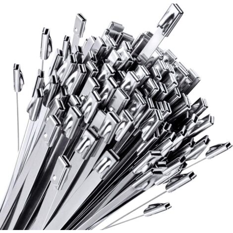 Confezione da 100 fascette metalliche autobloccanti multiuso, realizzate in acciaio inossidabile da 30 cm, adatte per fissare recinzioni, schermi termici, applicazioni esterne e in officina, ecc.
