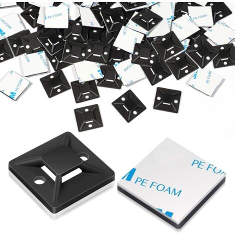 Confezione da 100 fascette per cavi 28 x 28 mm, punti adesivi, base nera, clip autoadesive per casa, ufficio, garage o officina.