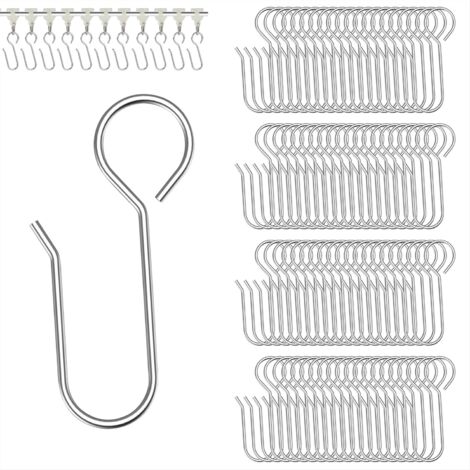 Confezione da 100 ganci per tende, piccoli ganci per tende da doccia, in metallo, per finestre, porte e tende da doccia, lunghi 35 mm, colore argento.