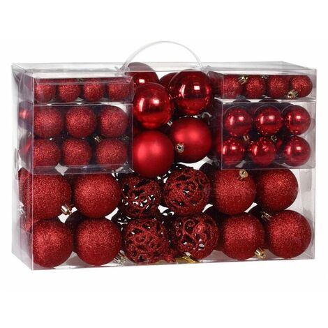 Confezione da 100 palline di Natale in plastica resistente per interni ed esterni, ornamento per albero rosso