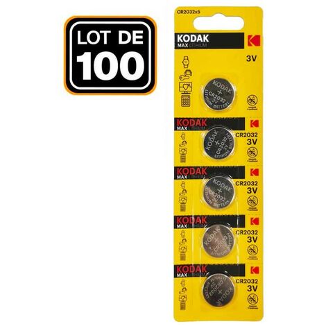 Confezione da 100 pile a bottone al litio KODAK CR2032 3V 210mAh