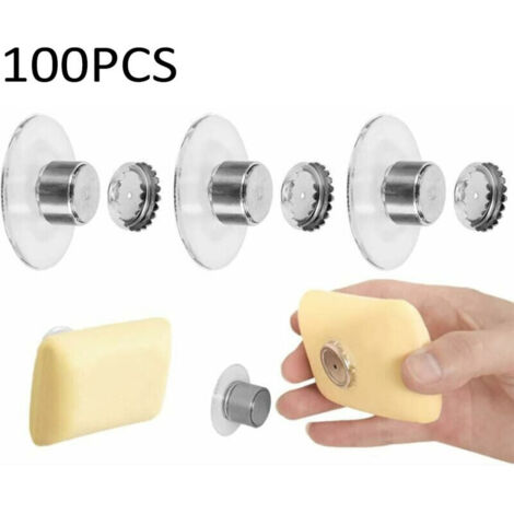 Confezione da 100 portasapone magnetici con ventose, progettati per l'utilizzo senza forare. Questi portasapone magnetici sono adatti per bagno, lavandino, vasca da bagno e cucina.