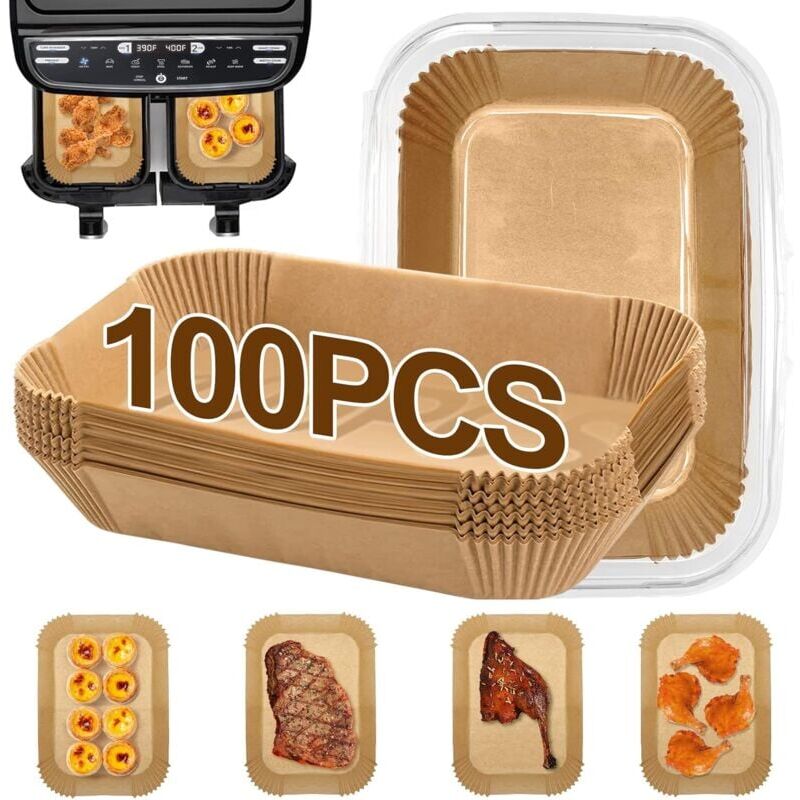 Image of Confezione da 100 rivestimenti per friggitrice ad aria per friggitrice ad aria doppia Ninja, rivestimenti in carta pergamena j