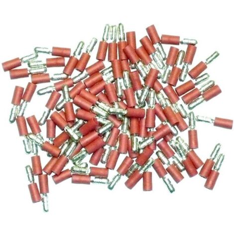 Confezione da 100 terminali elettrici a crimpare isolati maschio, rotondi, di colore rosso – Per cavi fino a 1,5 mm² – Connessioni affidabili e maggiore sicurezza