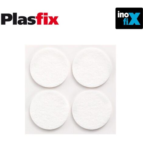 Confezione da 11 di 4 pattini in feltro bianco sintetico adesivi diametro 38mm Plasfix Inofix
