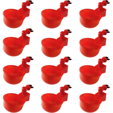Confezione da 12 abbeveratoi per polli con foro per polli, anatre e altri volatili. Abbeveratoio automatico per polli, rosso.