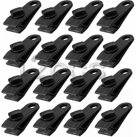 Confezione da 12 clip nere per teloni resistenti, adatte per tende da sole, roulotte, ombrelloni e giardini.