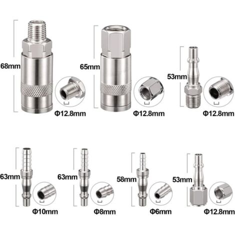 Confezione da 12 connettori per tubo dell'aria da 6,35 mm con filettatura maschio e femmina, raccordi per linea dell'aria con attacco a barb per tubi da 6, 8 e 10 mm