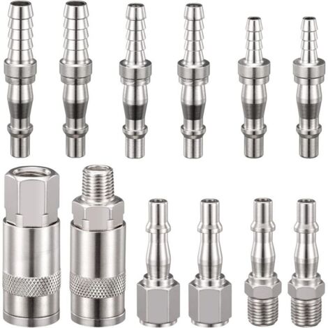 Confezione da 12 connettori per tubo dell'aria da 6,35 mm con filettatura maschio e femmina, raccordi per linea dell'aria con attacco a barb per tubi da 6, 8 e 10 mm