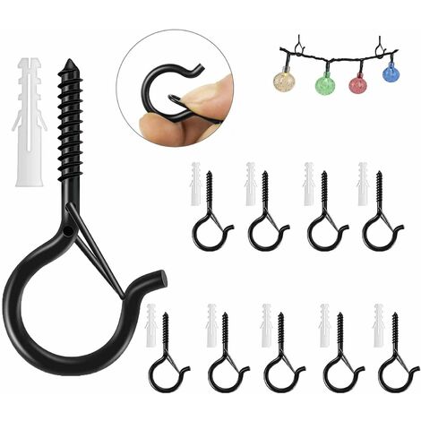 Confezione da 12 ganci a vite, viti da soffitto T-Audace Ganci con fibbia di sicurezza per impieghi gravosi con viti per cesti di piante sospese, casette per uccelli, lanterne, lanterne (nero)