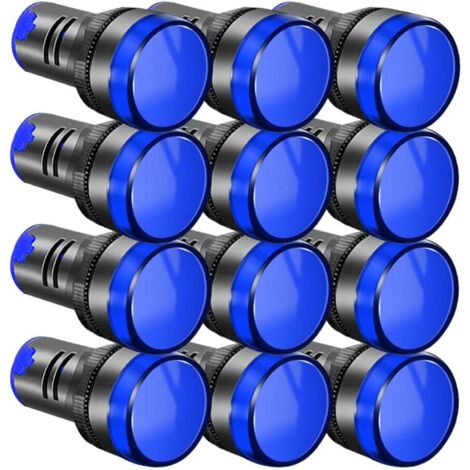 Confezione da 12 indicatori di potenza a LED, 22 mm, 220 V-380 V CA/20 mA, segnale di driver a LED, luce lampeggiante a LED, blu