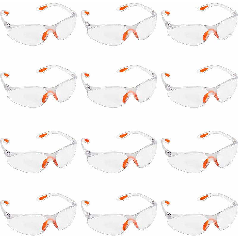 Image of Fortuneville - Confezione da 12 Occhiali di sicurezza trasparenti - Occhiali protettivi con lenti in plastica, ponte nasale e punte delle aste in