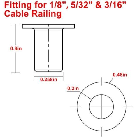 Confezione da 120 manicotti protettivi in acciaio inox per ringhiere da 1/8", 5/32" o 3/16", per pali in legno/composito, acciaio inox T316 di grado marino.