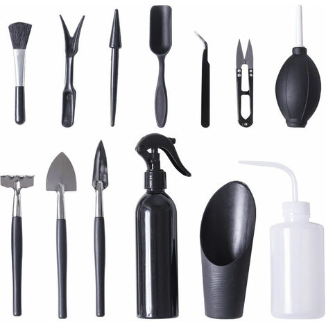 Confezione da 13 mini attrezzi da giardino per piante grasse, trapianto manuale, kit cactus (metallo)