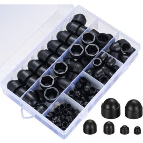 Confezione da 145 copridadi e copribulloni, dadi a cupola in plastica, dadi esagonali di protezione, dadi e bulloni neri, adatti per macchinari, mobili, veicoli - M4/M5/M6/M8/M10/M12 (neri)