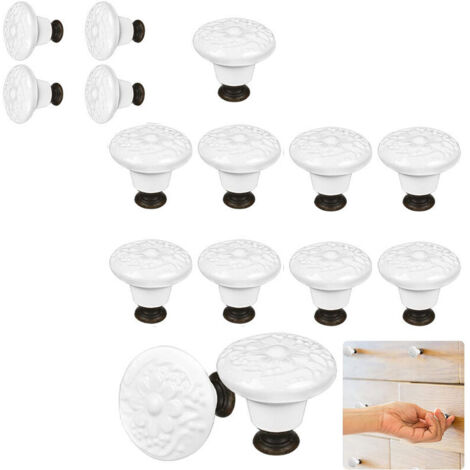 Confezione da 15 maniglie per cassetti in ceramica lucida a forma di fungo con 3 viti di montaggio, bianche