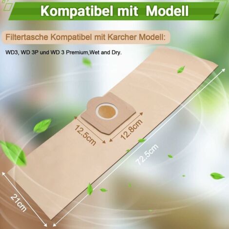 Confezione da 15 sacchetti per aspirapolvere Karcher 6.959-130.0 WD3 WD3P MV3, sacchetti filtro di carta di ricambio per aspirapolvere a secco e a umido, sacchetti per accessori Karcher WD3 Premium e
