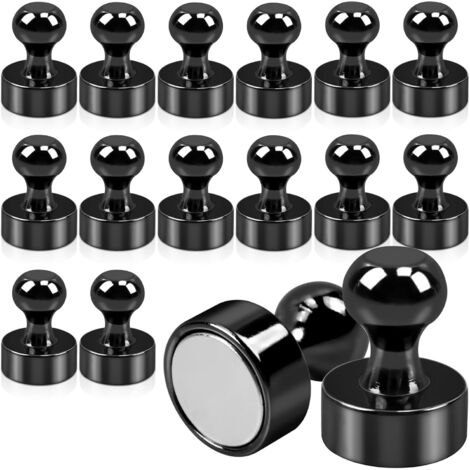 Confezione da 16 magneti al neodimio - Neri - 12 x 16 mm - Per lavagne magnetiche, frigoriferi, adesivi forti - Mini per lavagne bianche