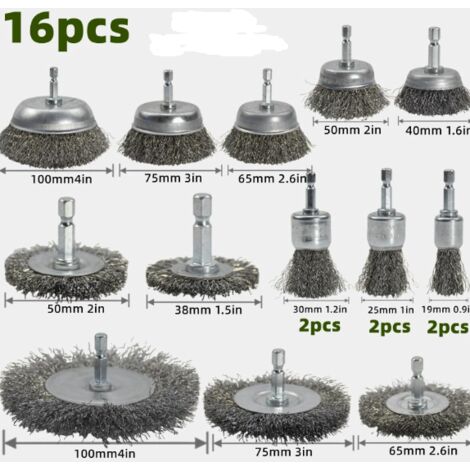 Confezione da 16 spazzole metalliche per pulizia profonda - Gambo da 1/4" per pulizia dalla ruggine - Ideale per casa e giardino