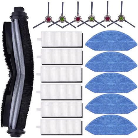 Confezione da 18 accessori per aspirapolvere robot Ecovacs Deebot OZMO U2 DGN22 U2 Pro, 1 spazzola principale, 6 spazzole laterali, 6 filtri HEPA, 5 panni per scopa