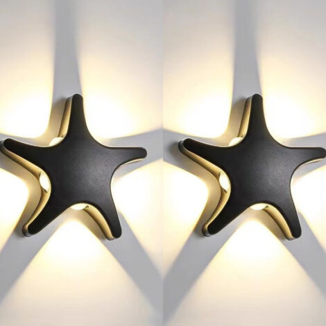 Confezione da 2 applique da esterno a forma di stella marina, illuminazione decorativa per balcone e corridoio, 220 V, 5 W, nero, luce bianca