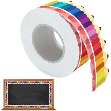 Confezione da 2 bordi in pastello per bacheca, 20 matite colorate, bordo arrotolato, motivo a pastello per scuole, aule, lavagne