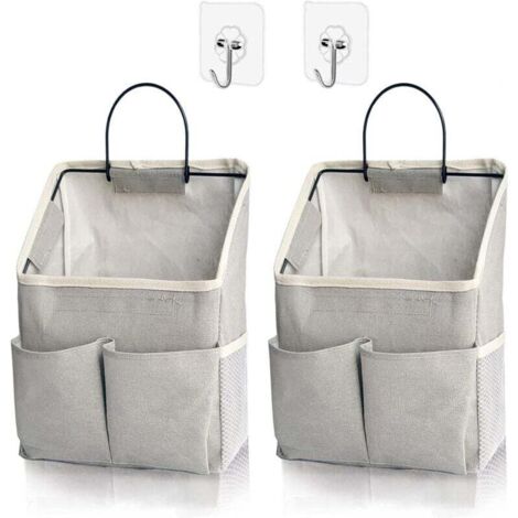Confezione da 2 borse portaoggetti da parete, organizer da parete con tasche, cestino portaoggetti sospeso per dormitorio, bagno, camera da letto (grigio migliorato)