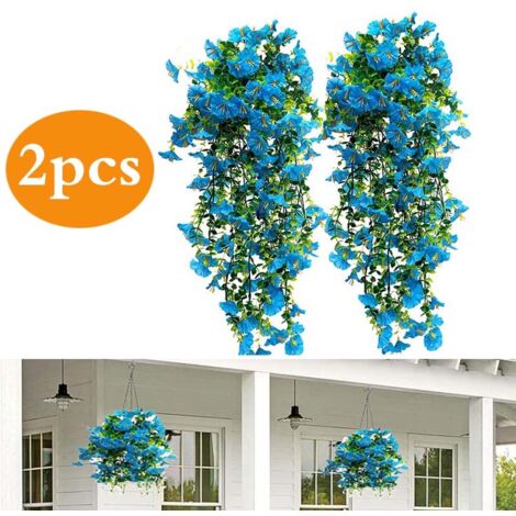 Confezione da 2 Campanelle Artificiali Pensili - 75 cm - Ghirlanda di Fiori Finti - Decorazione per Casa, Giardino e Matrimonio - Fiori Finti Sospesi (Blu)