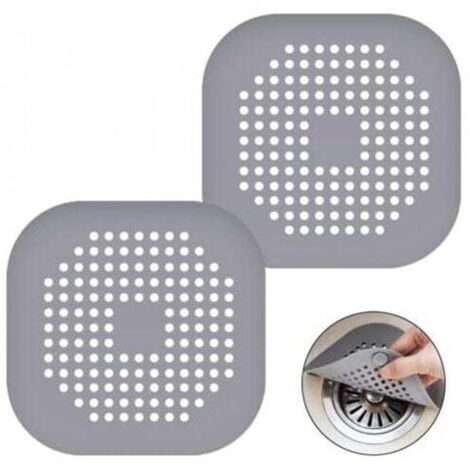Confezione da 2 coperchi di scarico in silicone, filtro per lavello con ventose, filtro di scarico per vasca da bagno, lavello da cucina, bagno, grigio