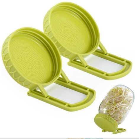 Confezione da 2 coperchi per la germinazione, incubatrice per la germinazione con supporto per barattoli a bocca larga. Griglia ventilata e supporto angolato per un facile drenaggio. Coltiva germogli 