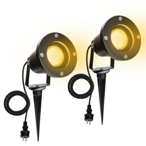 Confezione da 2 faretti led da esterno con picchetto di terra, faretto led da esterno da 6W IP65 bianco caldo