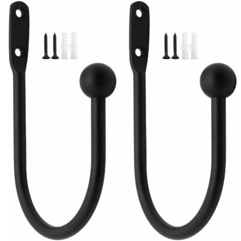 Confezione da 2 fermatende, ganci decorativi per tende da finestra, supporti per tendaggi, fermatende in metallo per tende pesanti e leggere, ganci - Nero
