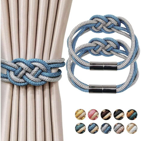 Confezione da 2 fermatende magnetici resistenti, dallo stile moderno e minimalista, comodi e pratici, con cordino intrecciato decorativo, adatti a tende sottili o spesse per casa e ufficio.