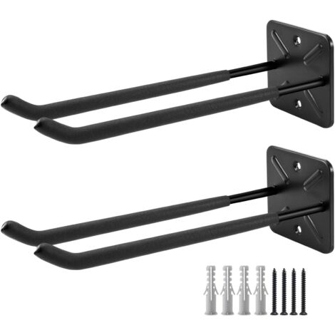 Confezione da 2 ganci da garage resistenti, neri, grande organizer con doppio gancio per attrezzi da giardino, pneumatici per auto, attrezzi da giardino