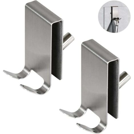 Confezione da 2 ganci per doccia, portasciugamani in vetro bifacciale, gancio in acciaio inossidabile per porta del bagno in vetro da 5-10 mm (argento)