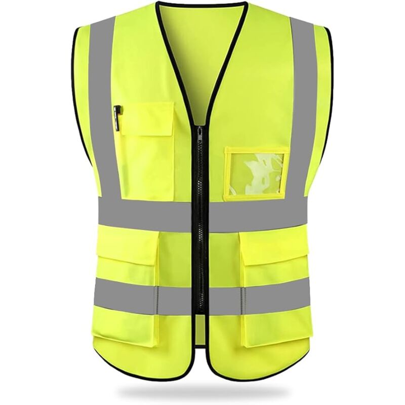 Image of Confezione da 2 gilet di sicurezza riflettente ad alta visibilità, abbigliamento da lavoro, gilet da direttore esecutivo, giacca con cerniera, tasca