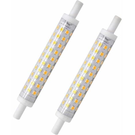 Confezione da 2 lampadine LED R7s - 118 mm - Bianco caldo - 3000 K - Lampadina J118 - 10 W - Sostituisce una lampadina alogena da 80 W - Senza sfarfallio - 230 V CA - 800 lm - 360° [Classe energetica 