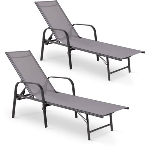 MC HAUS Confezione da 2 lettini prendisole per giardino o piscina, in acciaio rinforzato, design leggero, colore blanc, Dana Light Grey