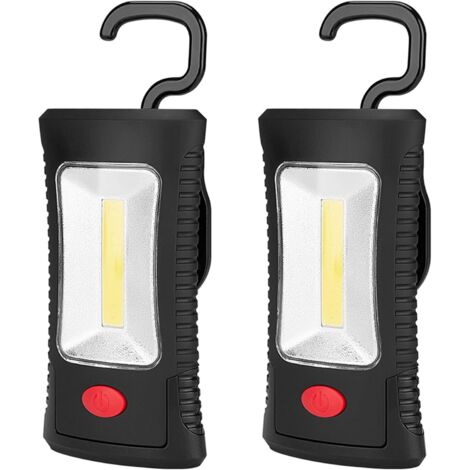 Confezione da 2 luci da lavoro a LED COB magnetiche, torcia alimentata a batteria con base magnetica e gancio, luce magnetica per emergenza, riparazione auto