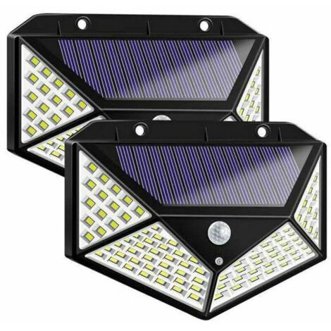 Confezione da 2 luci solari a 100 LED, alimentate a energia umana, dotate di pannello solare super luminoso, ricarica solare, risparmio energetico, 3 modalità di illuminazione, impermeabili, sensore d