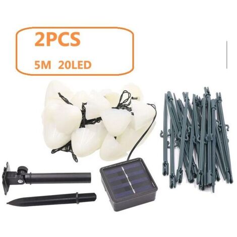 Confezione da 2 luci solari da giardino a forma di fungo, luci decorative da giardino impermeabili da 5 m per patio, prato, giardino, matrimonio, festa, colorate