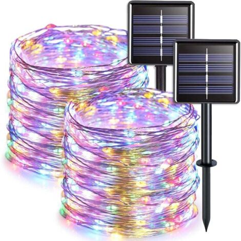 Confezione da 2 luci solari per esterni, filo di rame, impermeabili, 7 metri per stringa, 50 LED (luce colorata)