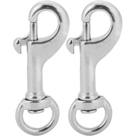 Confezione da 2 moschettoni girevoli in acciaio inox 316, da 68 mm, con clip a un'estremità.
