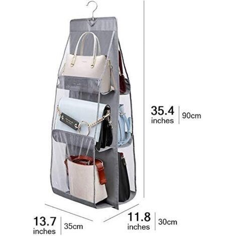 Confezione da 2 organizer da appendere per borse, 6 tasche, organizer per armadio, borse portaoggetti da appendere, organizer pieghevole per armadio (nero + grigio)