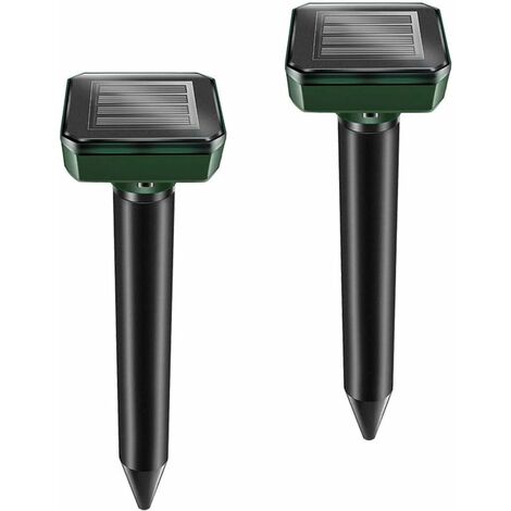 Confezione da 2 paletti solari repellenti per talpe - Ultrasuoni repellenti per talpe - Rimozione ad energia solare per talpe, serpenti, arvicole, gopher e altri animali (2)