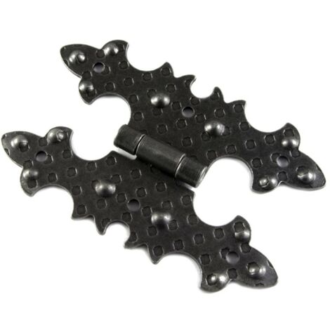 CONFEZIONE DA 2 PEZZI - CERNIERA RUSTICAPIANA IN FERRO MARTELLATO 40x68MM - COLORE NERO