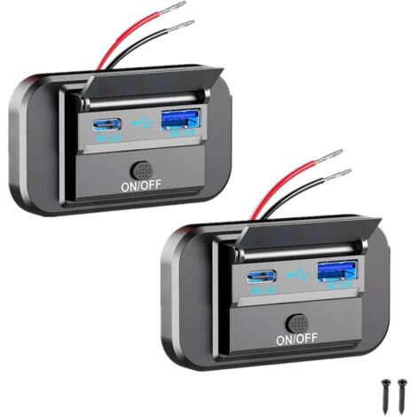 Confezione da 2 prese USB doppie da 12 V/24 V, presa di ricarica per auto impermeabile con interruttore, presa USB integrata, caricabatterie per cellulare per camper, 36 W Pd tipo C e 27 W Qc3.0 USB